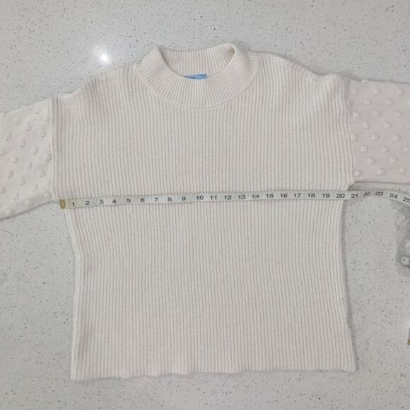 Cece Ivory Knit Pullover Crewneck Sweater Minky Dot Long Bubble Sleeve Holiday L - Picture 5 of 9